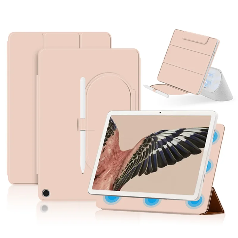 For Google Pixel Tablet Tri-fold Stand Cover PU Leather Magnetic Attachment Tablet Case - Pink
