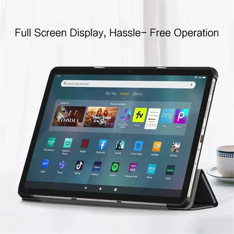 For Amazon Fire Max 11 Tri-fold Stand Tablet Case PU Leather Auto Wake / Sleep Full Body Protection Cover - Black