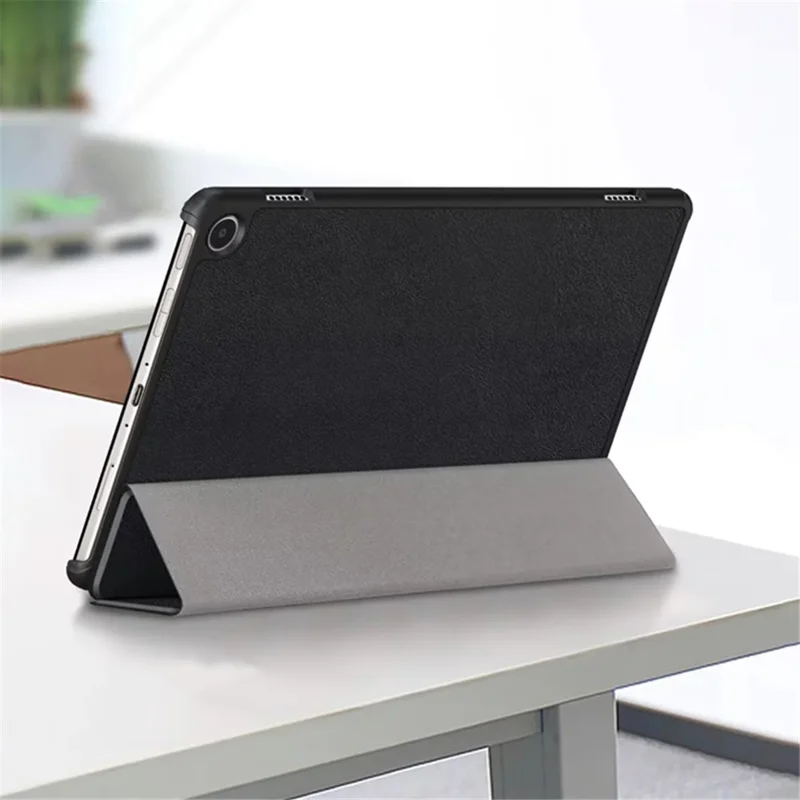 For Amazon Fire Max 11 Tri-fold Stand Tablet Case PU Leather Auto Wake / Sleep Full Body Protection Cover - Black