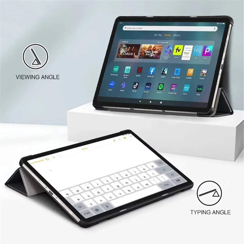 For Amazon Fire Max 11 Tri-fold Stand Tablet Case PU Leather Auto Wake / Sleep Full Body Protection Cover - Black