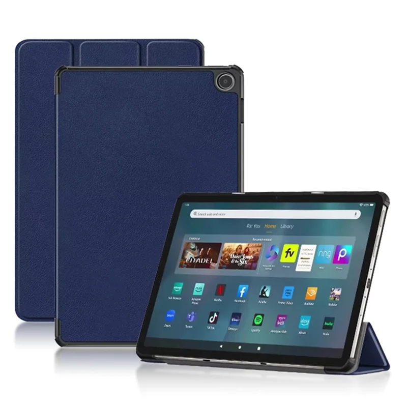 For Amazon Fire Max 11 Tri-fold Stand Tablet Case PU Leather Auto Wake / Sleep Full Body Protection Cover - Blue