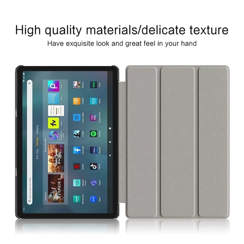 For Amazon Fire Max 11 Tri-fold Stand Tablet Case PU Leather Auto Wake / Sleep Full Body Protection Cover - Blue