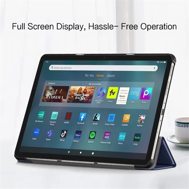 For Amazon Fire Max 11 Tri-fold Stand Tablet Case PU Leather Auto Wake / Sleep Full Body Protection Cover - Blue