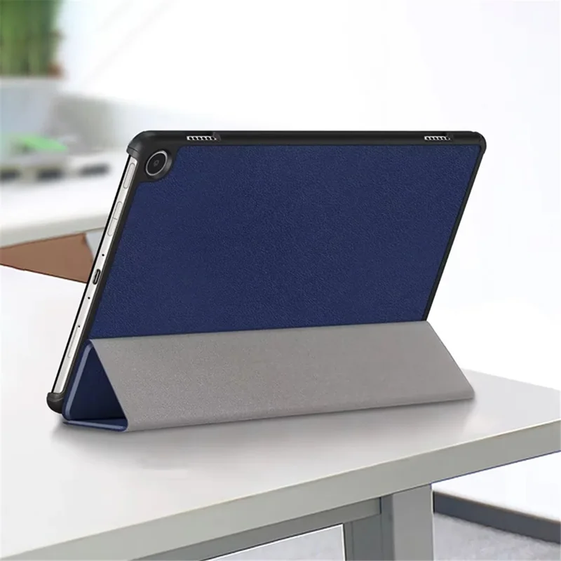 For Amazon Fire Max 11 Tri-fold Stand Tablet Case PU Leather Auto Wake / Sleep Full Body Protection Cover - Blue