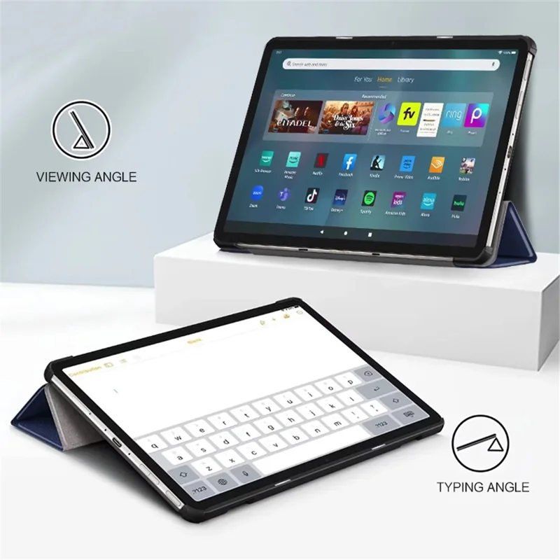 For Amazon Fire Max 11 Tri-fold Stand Tablet Case PU Leather Auto Wake / Sleep Full Body Protection Cover - Blue