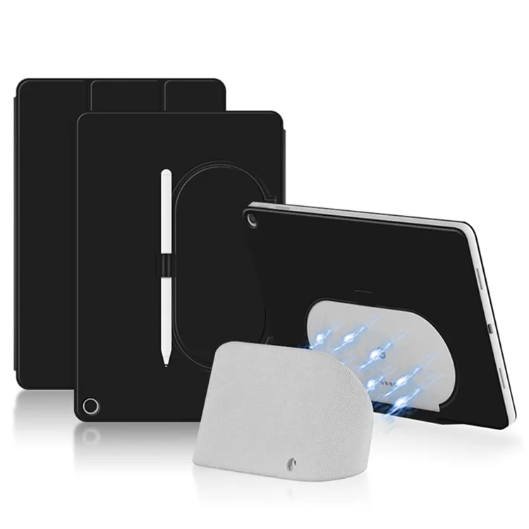 Für Google Pixel Tablet Trifold Stand magnetisches Leder-Tablet-Cover Stifthalter Hülle mit Loch für Ladegerät Lautsprecher Dockingstation - Schwarz