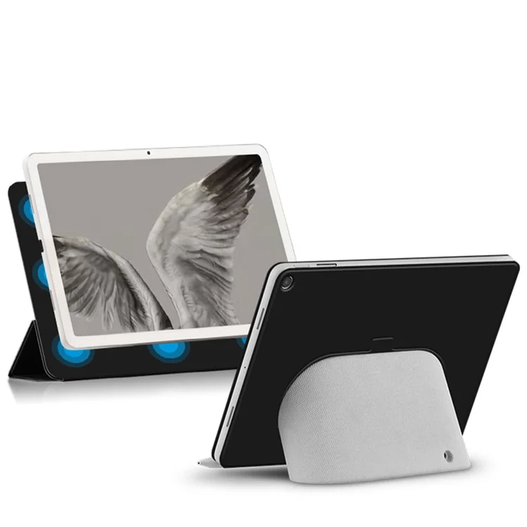 Für Google Pixel Tablet Trifold Stand magnetisches Leder-Tablet-Cover Stifthalter Hülle mit Loch für Ladegerät Lautsprecher Dockingstation - Schwarz
