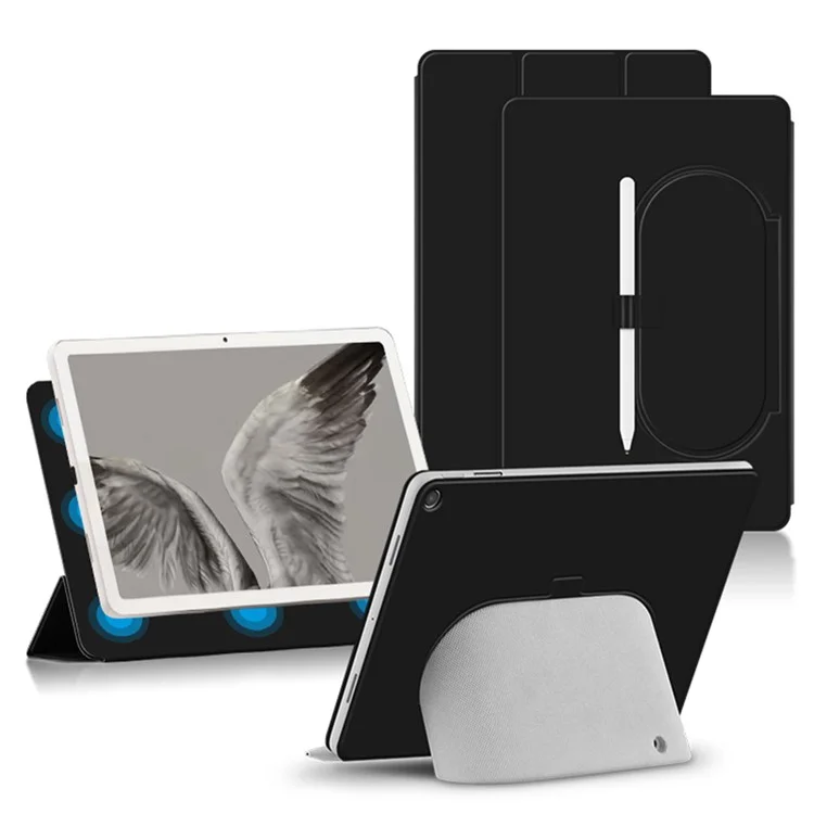 Für Google Pixel Tablet Trifold Stand magnetisches Leder-Tablet-Cover Stifthalter Hülle mit Loch für Ladegerät Lautsprecher Dockingstation - Schwarz