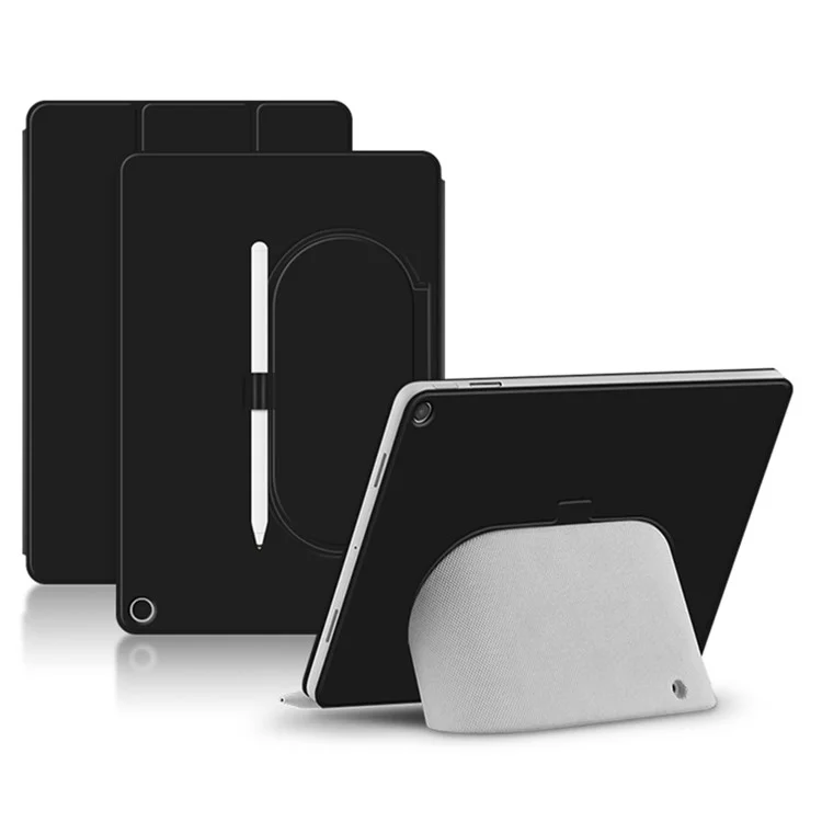 Für Google Pixel Tablet Trifold Stand magnetisches Leder-Tablet-Cover Stifthalter Hülle mit Loch für Ladegerät Lautsprecher Dockingstation - Schwarz