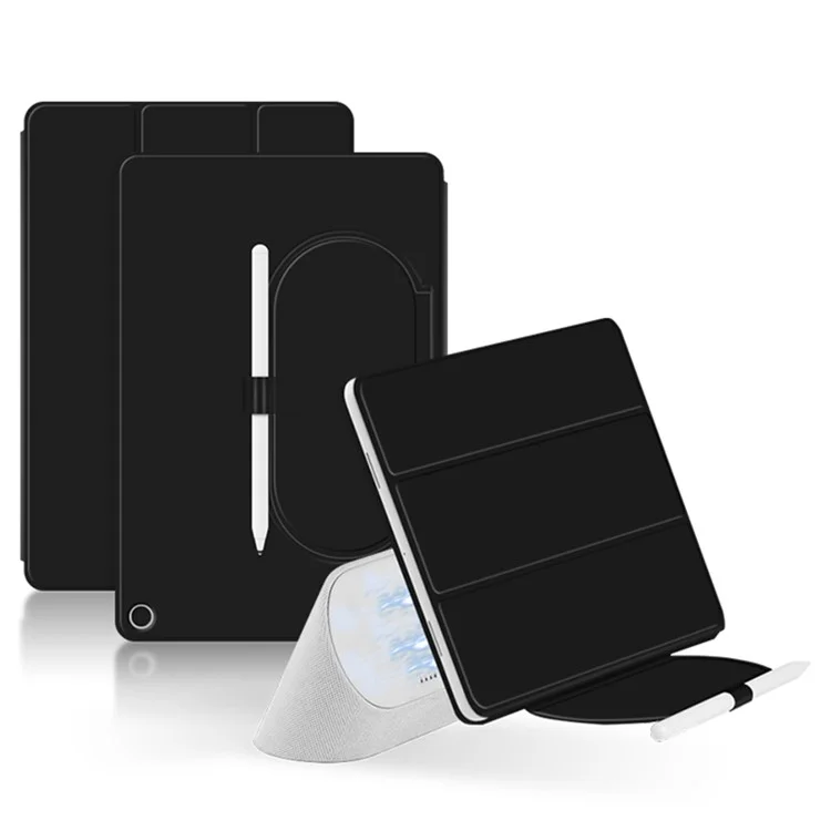 Für Google Pixel Tablet Trifold Stand magnetisches Leder-Tablet-Cover Stifthalter Hülle mit Loch für Ladegerät Lautsprecher Dockingstation - Schwarz