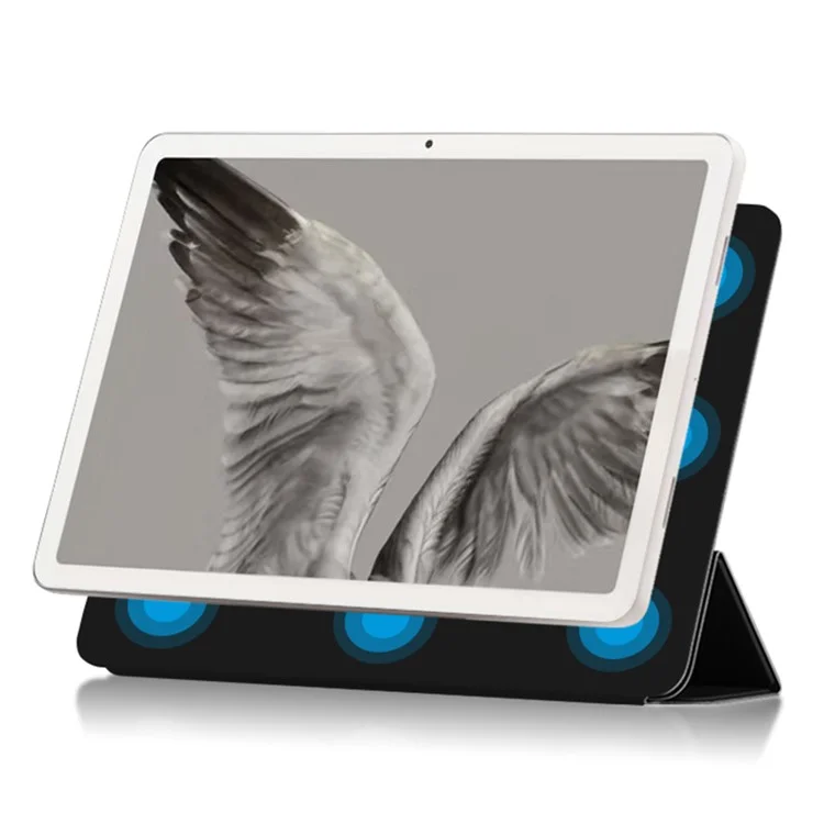 Für Google Pixel Tablet Trifold Stand magnetisches Leder-Tablet-Cover Stifthalter Hülle mit Loch für Ladegerät Lautsprecher Dockingstation - Schwarz