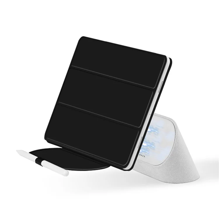 Für Google Pixel Tablet Trifold Stand magnetisches Leder-Tablet-Cover Stifthalter Hülle mit Loch für Ladegerät Lautsprecher Dockingstation - Schwarz