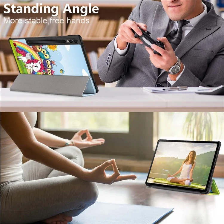Для Samsung Galaxy Tab S10+ Wi-Fi SM-X820 SM-X826B / Tab S9+ Tri-Fold Stand Cover PU Leather Pattern Printing Smart Tablet Case - Лошадь
