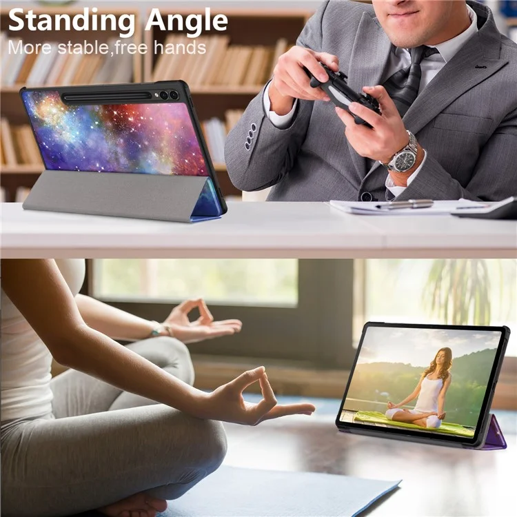 For Samsung Galaxy Tab S10+ Wi-Fi SM-X820 SM-X826B / Tab S9+ Tri-Fold Stand Cover PU Leather Pattern Printing Smart Tablet Case - Galaxy Tab S10+ Wi-Fi SM-X820 SM-X826B / 