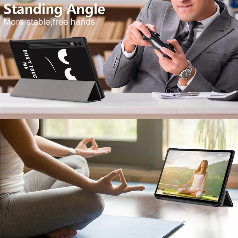 Pour Samsung Galaxy Tab S10+ Wi-Fi SM-X820 SM-X826B / Tab S9+ Étui Support Tri-Fonction en Cuir PU Imprimé Motif Intelligent - Ne me touchez pas