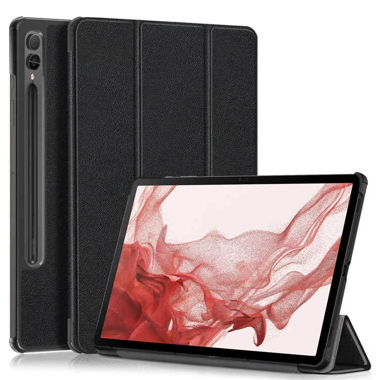 Pour Samsung Galaxy Tab S10+ Wi-Fi SM-X820 SM-X826B / Tab S9+ / S9 FE+ Étui de protection en cuir PU à triple volet avec support - Noir