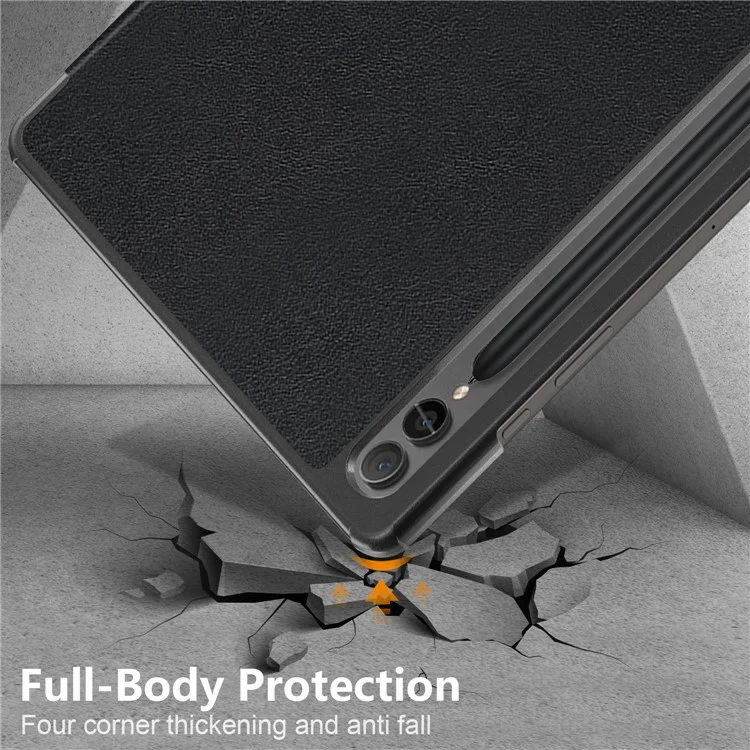 Pour Samsung Galaxy Tab S10+ Wi-Fi SM-X820 SM-X826B / Tab S9+ / S9 FE+ Étui de protection en cuir PU à triple volet avec support - Noir