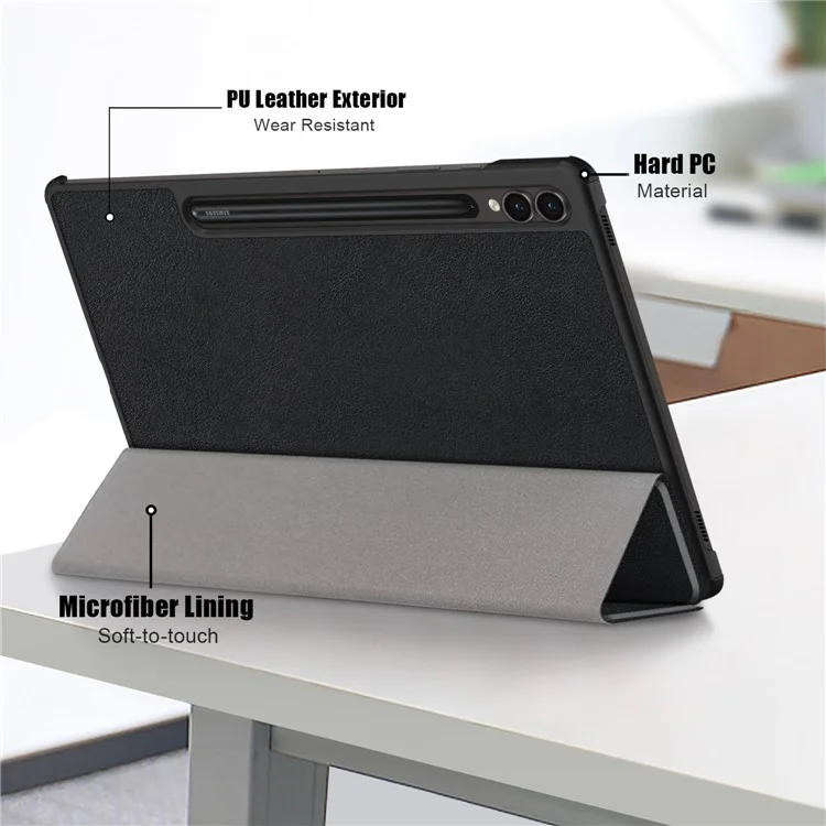 Pour Samsung Galaxy Tab S10+ Wi-Fi SM-X820 SM-X826B / Tab S9+ / S9 FE+ Étui de protection en cuir PU à triple volet avec support - Noir