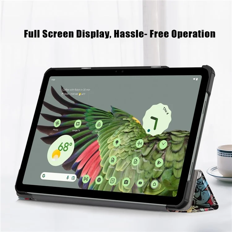 Gemusterte stoßfeste Hülle für Google Pixel Tablet, Klappständer, PU-Leder-Tablet-Cover - Graffiti