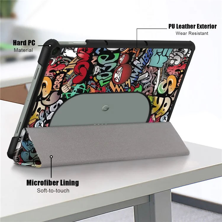 Gemusterte stoßfeste Hülle für Google Pixel Tablet, Klappständer, PU-Leder-Tablet-Cover - Graffiti