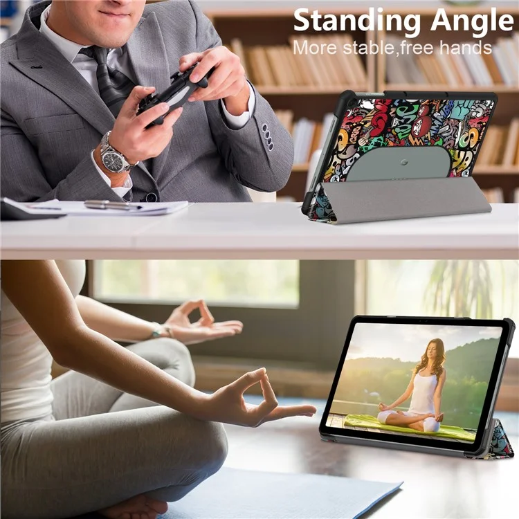 Gemusterte stoßfeste Hülle für Google Pixel Tablet, Klappständer, PU-Leder-Tablet-Cover - Graffiti