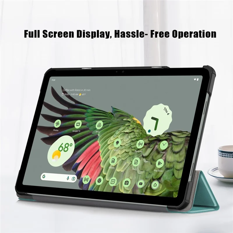 Pure Color Protective Case for Google Pixel Tablet PU Leather Anti-drop Tablet Cover with Case Tri-fold Stand - Blackish Green