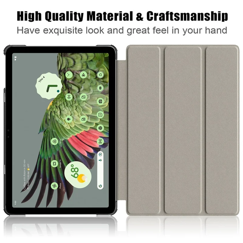 Pure Color Protective Case for Google Pixel Tablet PU Leather Anti-drop Tablet Cover with Case Tri-fold Stand - Blackish Green