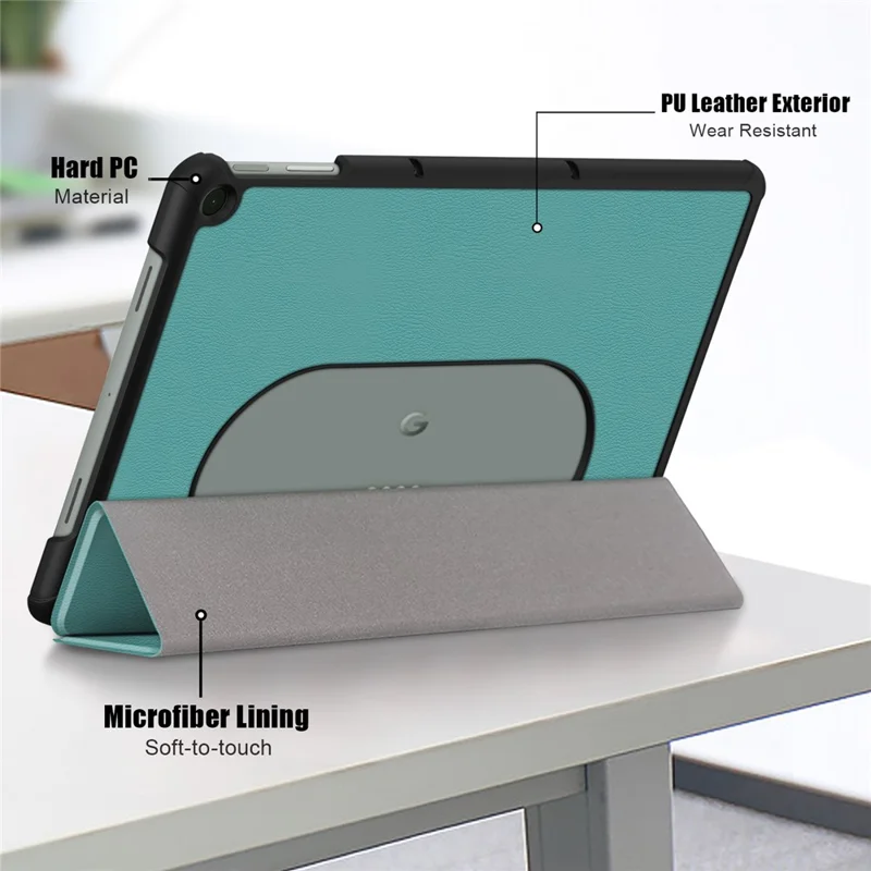 Pure Color Protective Case for Google Pixel Tablet PU Leather Anti-drop Tablet Cover with Case Tri-fold Stand - Blackish Green
