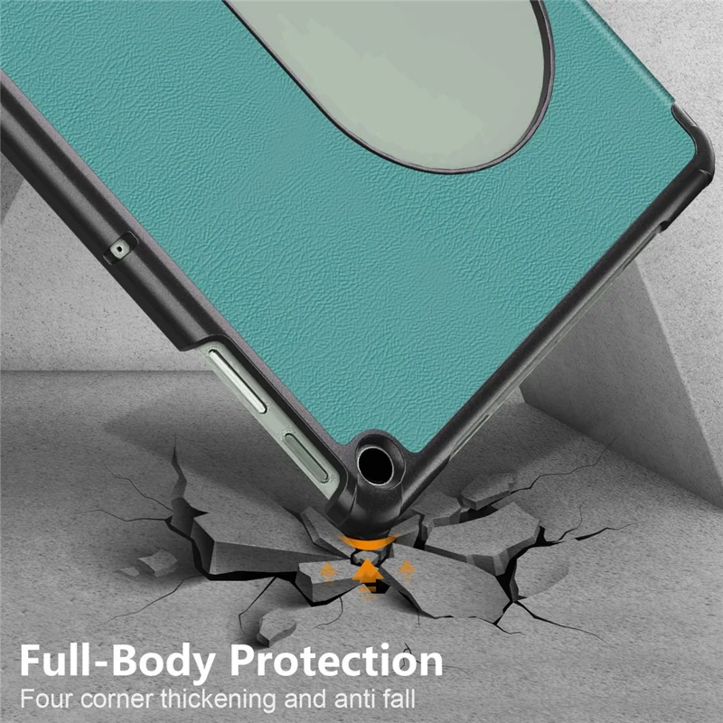 Pure Color Protective Case for Google Pixel Tablet PU Leather Anti-drop Tablet Cover with Case Tri-fold Stand - Blackish Green