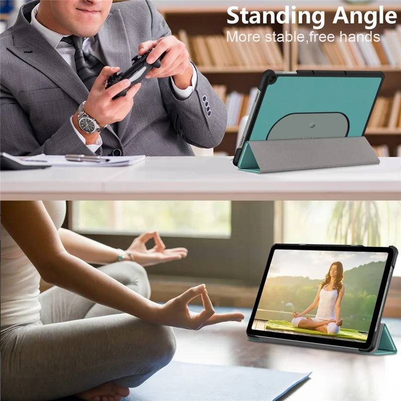 Pure Color Protective Case for Google Pixel Tablet PU Leather Anti-drop Tablet Cover with Case Tri-fold Stand - Blackish Green