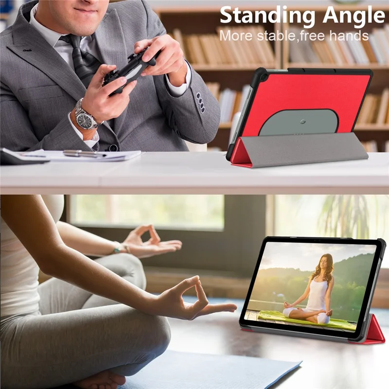 Pure Color Protective Case for Google Pixel Tablet PU Leather Anti-drop Tablet Cover with Case Tri-fold Stand - Red