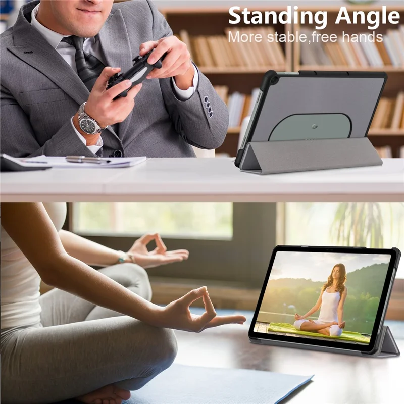 Pure Color Protective Case for Google Pixel Tablet PU Leather Anti-drop Tablet Cover with Case Tri-fold Stand - Grey