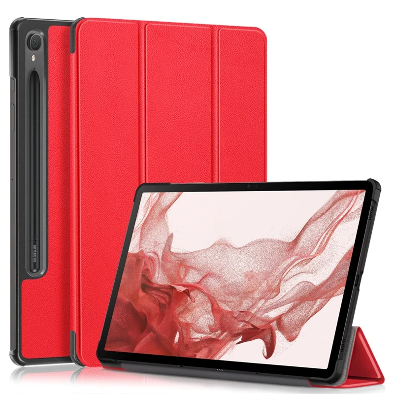 Für Samsung Galaxy Tab S10 FE / S9 FE / S9 SM-X710, SM-X716B, SM-X718U PU-Leder-Tablet-Hülle mit Smart-Funktion - Rot