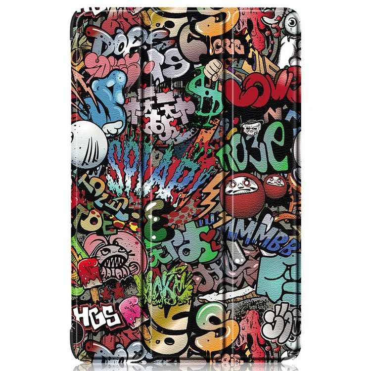 Capa de Couro Tablet para Samsung Galaxy Tab S10 Ultra Wi-Fi SM-X920 SM-X926B / Tab S9 Ultra SM-X910 M-X916B SM-X918, Capa Impressa com Suporte Dobrável em Três Partes - Graffiti
