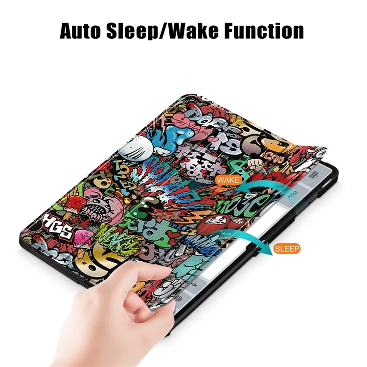Capa de Couro Tablet para Samsung Galaxy Tab S10 Ultra Wi-Fi SM-X920 SM-X926B / Tab S9 Ultra SM-X910 M-X916B SM-X918, Capa Impressa com Suporte Dobrável em Três Partes - Graffiti