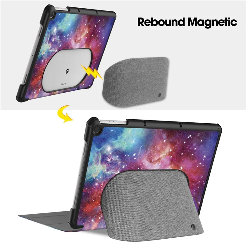 Trifold Stand PU Leather Case for Google Pixel Tablet , Pattern Printing Protective Tablet Cover - Galaxy