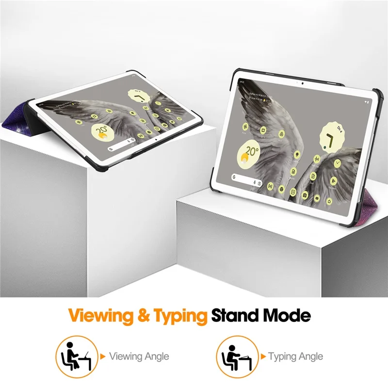Trifold Stand PU Leather Case for Google Pixel Tablet , Pattern Printing Protective Tablet Cover - Galaxy