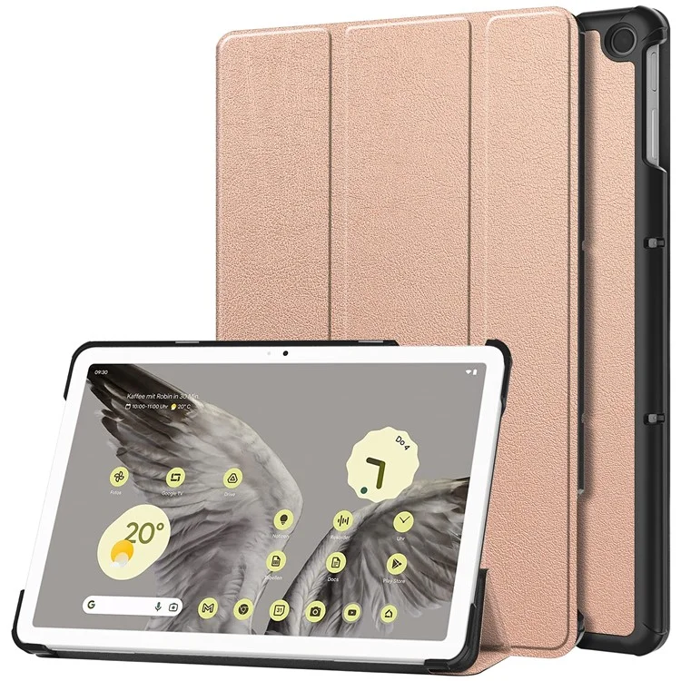 Pour Google Pixel Tablet Tri-fold Stand Tablet Case PU Leather Anti-drop Tablet Cover - Rose Gold