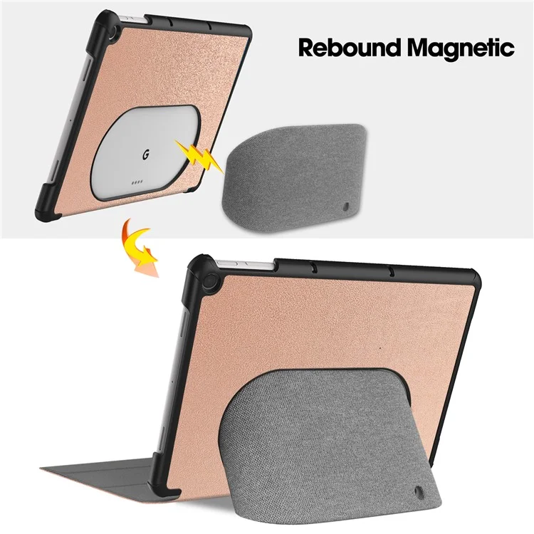 Pour Google Pixel Tablet Tri-fold Stand Tablet Case PU Leather Anti-drop Tablet Cover - Rose Gold