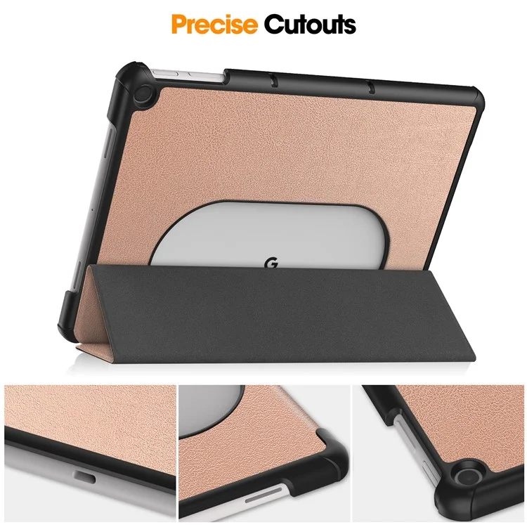 Para o Google Pixel Tablet Tri Fold Stand Tablet Caso PU Couro Anti-drop Tampa de Comprimido - Rosa Ouro