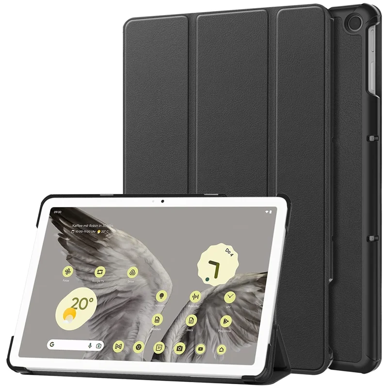 For Google Pixel Tablet Tri-fold Stand Tablet Case PU Leather Anti-drop Tablet Cover - Black