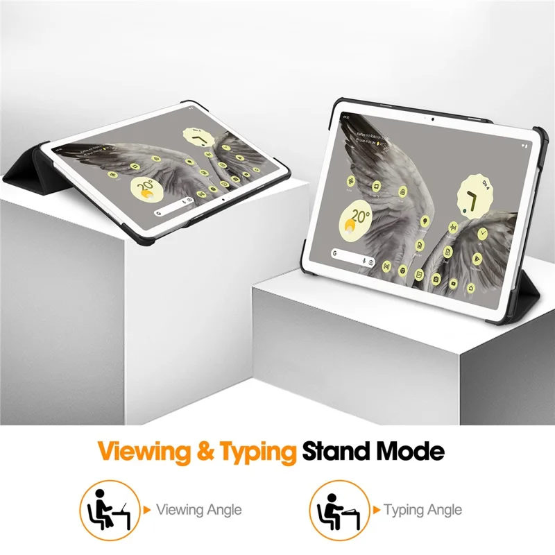 For Google Pixel Tablet Tri-fold Stand Tablet Case PU Leather Anti-drop Tablet Cover - Black
