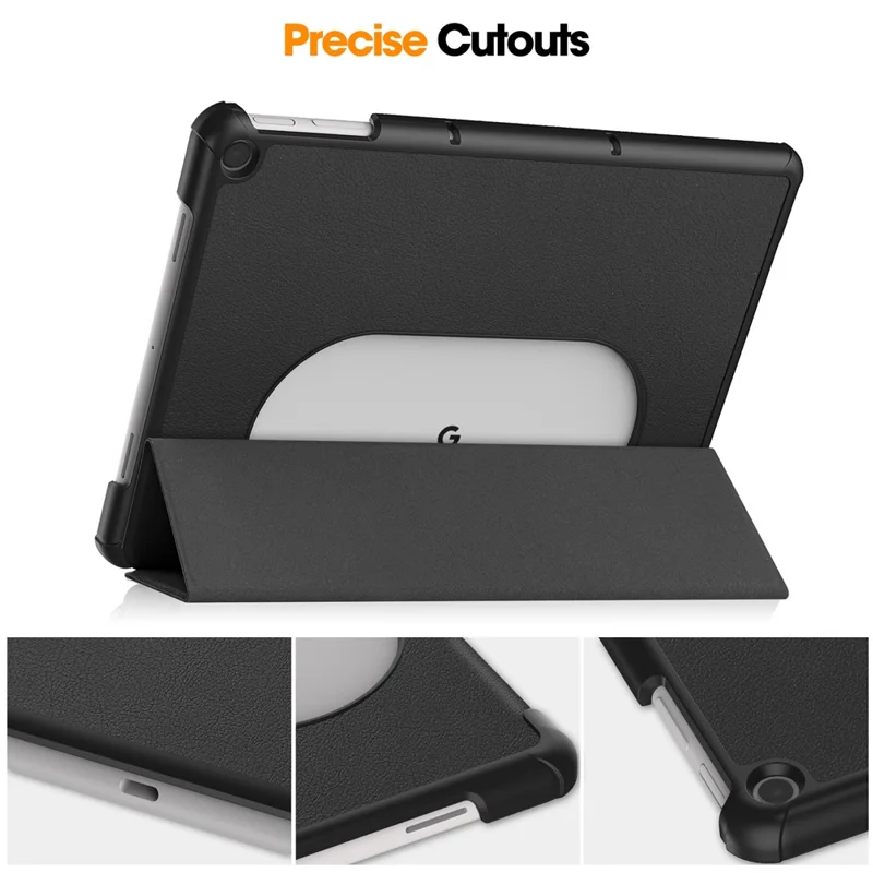 For Google Pixel Tablet Tri-fold Stand Tablet Case PU Leather Anti-drop Tablet Cover - Black