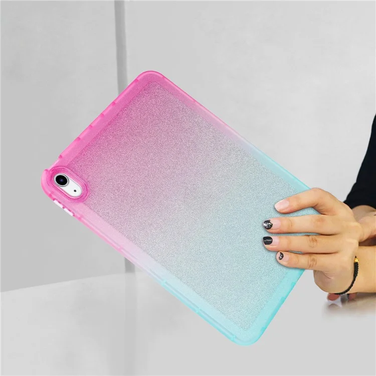 For iPad (2025) / 10.9 (2022) Anti-Drop TPU Case Gradient Glitter Shockproof Tablet Back Cover - Pink / Green
