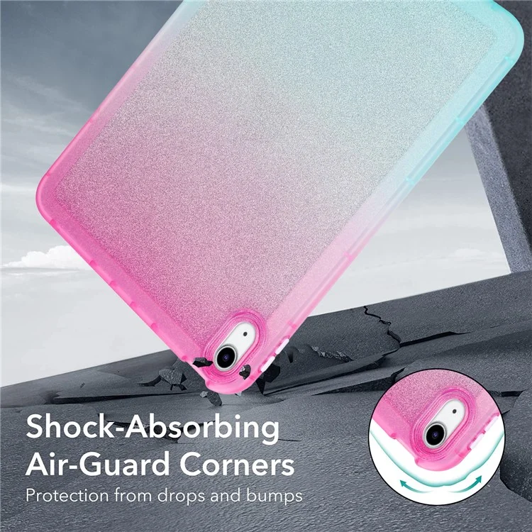 For iPad (2025) / 10.9 (2022) Anti-Drop TPU Case Gradient Glitter Shockproof Tablet Back Cover - Pink / Green