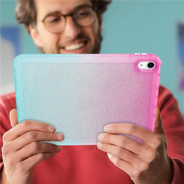 For iPad (2025) / 10.9 (2022) Anti-Drop TPU Case Gradient Glitter Shockproof Tablet Back Cover - Pink / Green