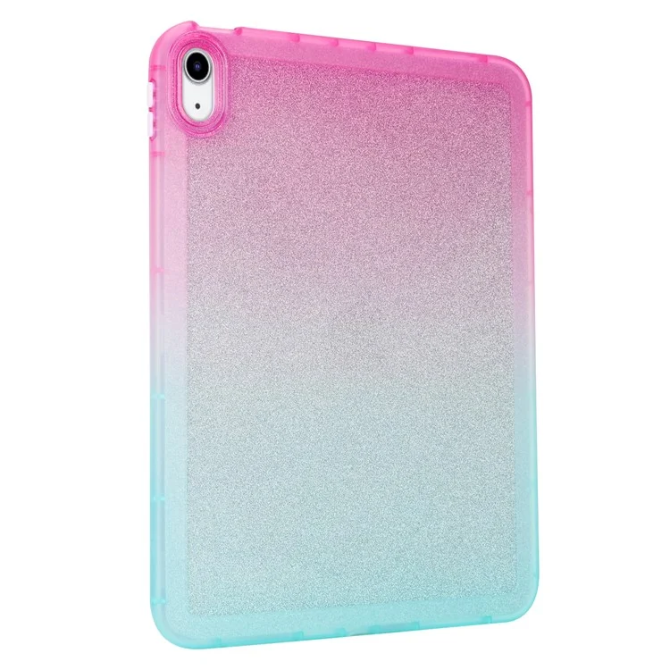 For iPad (2025) / 10.9 (2022) Anti-Drop TPU Case Gradient Glitter Shockproof Tablet Back Cover - Pink / Green