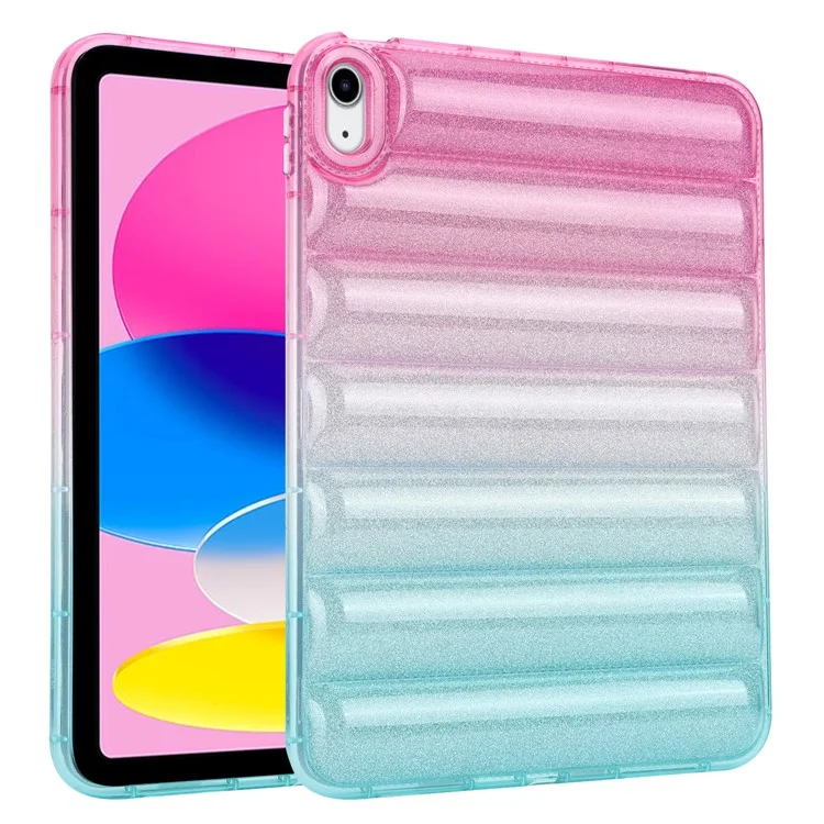 Pour iPad 10.9 (2022) Soft TPU Tablet Case Gradient Glitter Down Jacket Design Anti-drop Cover - Rose / Vert