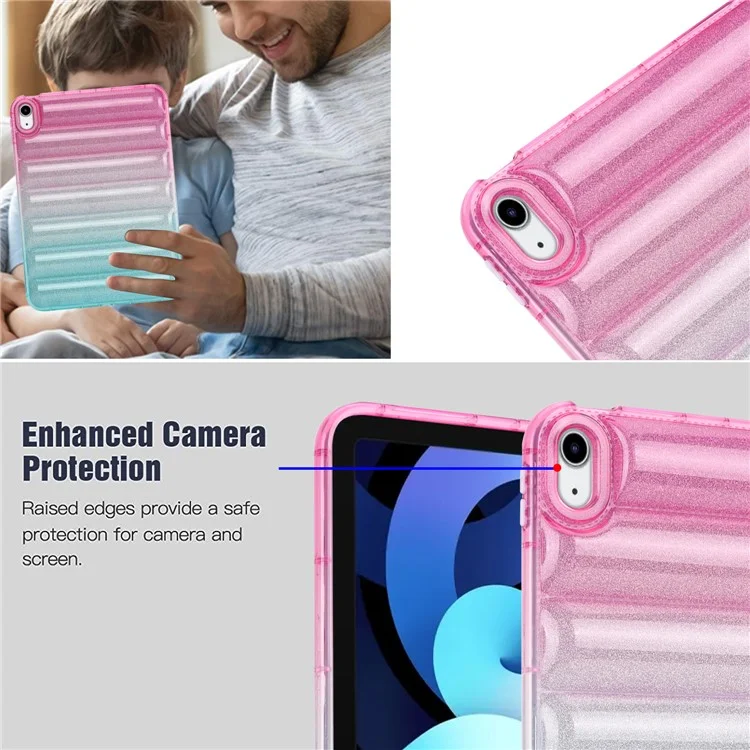 Pour iPad 10.9 (2022) Soft TPU Tablet Case Gradient Glitter Down Jacket Design Anti-drop Cover - Rose / Vert