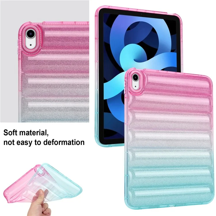 Pour iPad 10.9 (2022) Soft TPU Tablet Case Gradient Glitter Down Jacket Design Anti-drop Cover - Rose / Vert